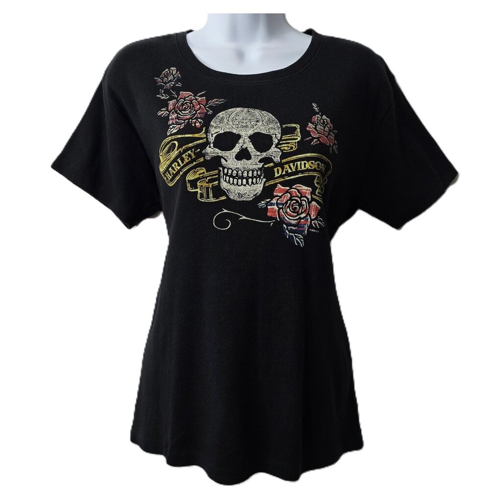 Harley Davidson Skull Graphic T Shirt L Roses Daytona Beach Motorcycle Bike